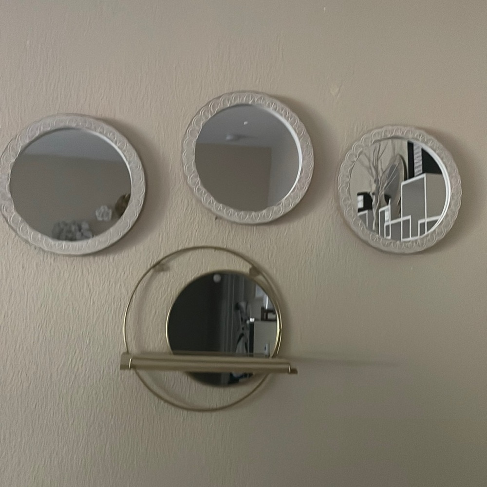 3 Boho Painted Mirrors+ Metal Shelf Mirror